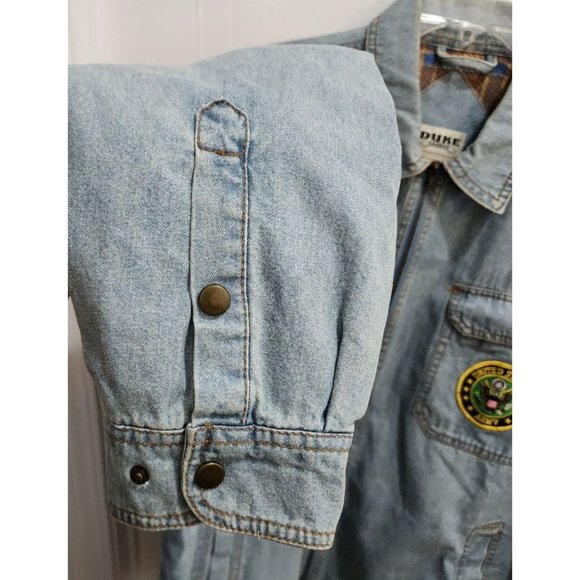 VTG Duke Haband USA Army Jungle Patch Flannel Lined Denim Full Zip Jacket Size M - Picture 6 of 16